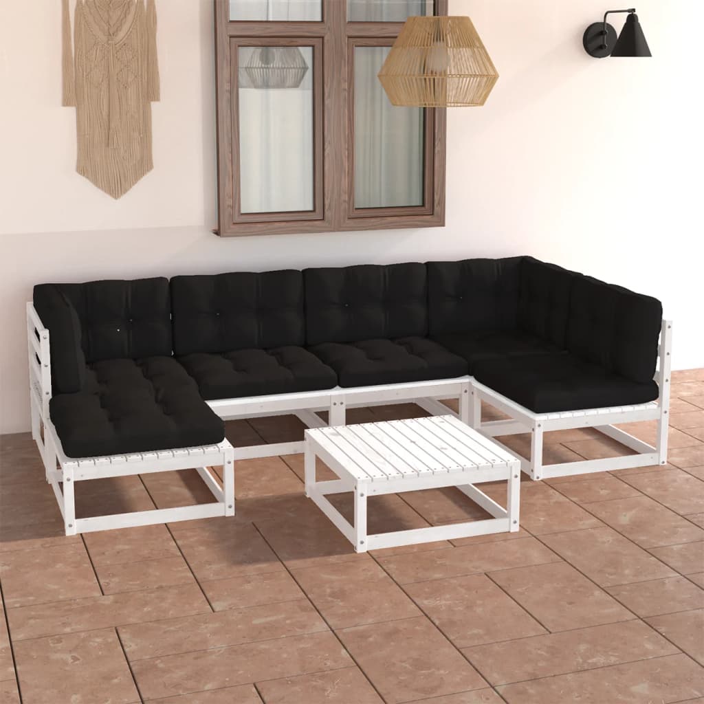 7-tlg. Garten-Lounge-Set mit Kissen Kiefer Massivholz